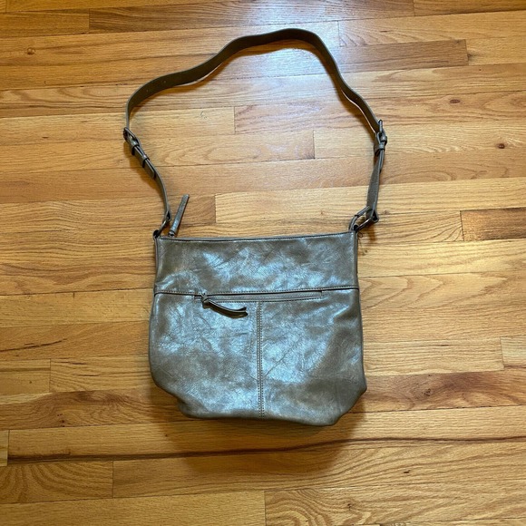 NWOT Joy Susan Large Crossbody Messenger Bag Purse Zip Vegan Adjustable Taupe - Picture 1 of 9